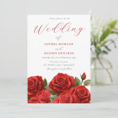 ロマンチック鮮やかな赤いロ結婚ーズ 招待状 (スタンド正面)