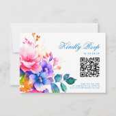 ロマンチック鮮やかレインボーフローラ結婚式RSVP QR 出欠カード (正面)