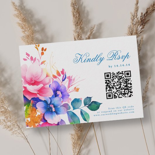 ロマンチック鮮やかレインボーフローラ結婚式RSVP QR 出欠カード