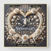 ロマンチック1周年記念紙ハート スクエア壁時計 (正面)