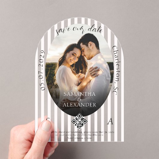 ロマンチック1 Photo Scribble QR Code日付の保存 アクリル招待状 (インサイチュ (ポータブル))