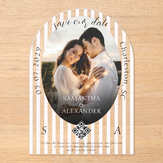 ロマンチック1 Photo Scribble QR Code日付の保存 アクリル招待状 (正面)
