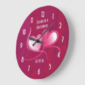 ロマンチック2ハートズ結婚デイト記念 ラージ壁時計 (傾斜)