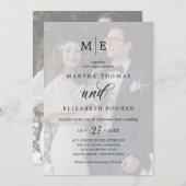 ロマンチック2枚の写真を重ね合わせるシックな結婚書道 招待状 (正面/裏面)