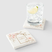 ロマンチック ウォーターカラー ピンク ブラッシュ ゴールド ローズ ストーンコースター (横)