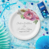 ロマンチック ウォーターカラー ピンク＆ホワイト ラナンキュラス ペーパープレート (パーティー)