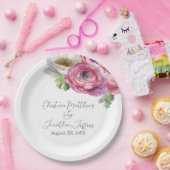 ロマンチック ウォーターカラー ピンク＆ホワイト ラナンキュラス ペーパープレート (パーティー)