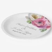 ロマンチック ウォーターカラー ピンク＆ホワイト ラナンキュラス ペーパープレート (アングル)
