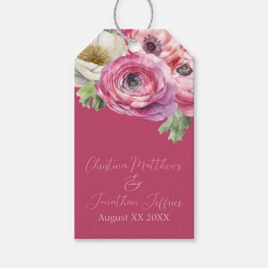ロマンチック ウォーターカラー ピンク ラナンキュラス ブッシュピンク ギフトタグ (正面)