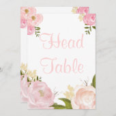 ロマンチック ウォーターカラー ピンク 牡丹のヘッド テーブル 招待状 (正面/裏面)