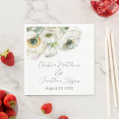 ロマンチック ウォーターカラー ホワイト ラナンキュラス スタンダードランチョンナプキン (インサイチュ)