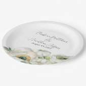 ロマンチック ウォーターカラー 白い ラナンキュラス ペーパープレート (アングル)