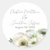 ロマンチック ウォーターカラー 白い ラナンキュラス ラウンドシール (正面)