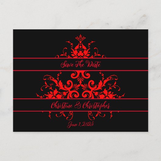 ロマンチック、エレガントヴィンテージレッドダマスク ポストカード (正面)
