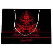 ロマンチック、エレガントヴィンテージレッドダマスク ラージペーパーバッグ (正面)