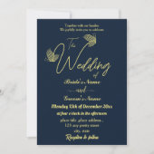 ロマンチック エレガント ゴールド バタフライ ネイビー 招待状 (正面)