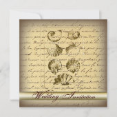 ロマンチック エレガント シェル ビーチ ウェディング 招待状 (正面)