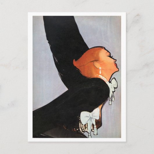 ロマンチック, エレガント, 赤毛, 女性, ヴィンテージ ポストカード (正面)