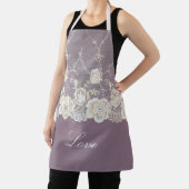 ロマンチック オーキッド パープル フローラル ラブ エプロン (インサイチュ)
