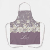 ロマンチック オーキッド パープル フローラル ラブ エプロン (正面)