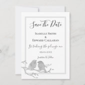 ロマンチック グレー 水彩 鳥の枝 ウェディング セーブザデート (正面)