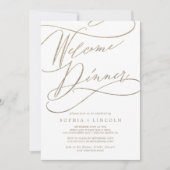 ロマンチック ゴールド カリグラフィー ウェルカム ディナー 招待状 (正面)
