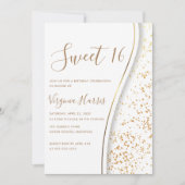 ロマンチック ゴールド グリッター スウィート シックスティーン 16歳の誕生日 招待状 (正面)