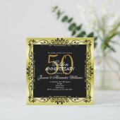 ロマンチック ゴールド デコレーション フレーム 50周年 結婚記念日 招待状 (スタンド正面)