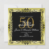 ロマンチック ゴールド デコレーション フレーム 50周年 結婚記念日 招待状 (正面)