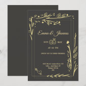 ロマンチック ゴールド フラワー フレーム 結婚式 カード カップル (正面/裏面)