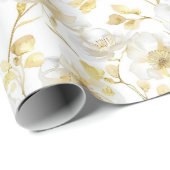 ロマンチック ゴールド ホワイト フラワーブライダルシャワー ラッピングペーパー (ロールコーナー)