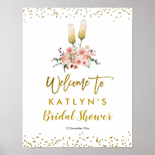 ロマンチック ゴールド ラブへ乾杯 ウェルカムサイン ポスター (正面)