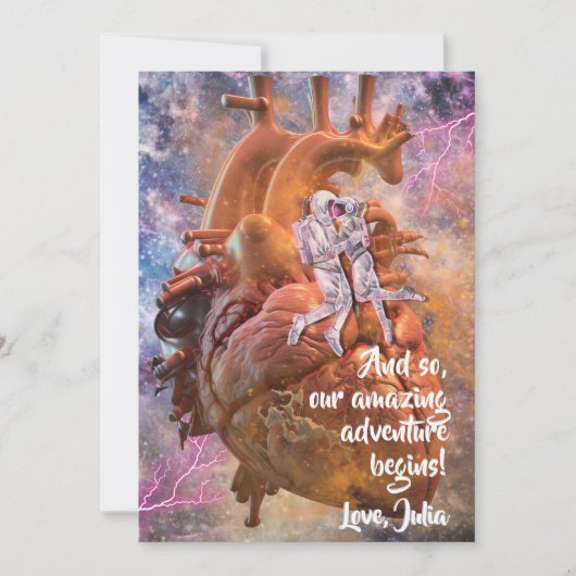 ロマンチック サイエンスフィクション スペース 宇宙飛行士 カップル バレンタイン シーズンカード (正面)