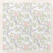 ロマンチック シックなピンクの花 ガラスコースター (正面)