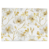 ロマンチック シック ゴールド ホワイト フラワーブライダルシャワー ラージペーパーバッグ (裏面)