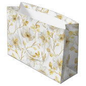 ロマンチック シック ゴールド ホワイト フラワーブライダルシャワー ラージペーパーバッグ (裏面アングル)