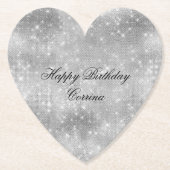 ロマンチック シルバー スパークル グリッツィー バースデー ペーパーコースター (正面)
