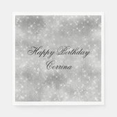 ロマンチック シルバー スパークル グリッツィ バースデー スタンダードランチョンナプキン (正面)