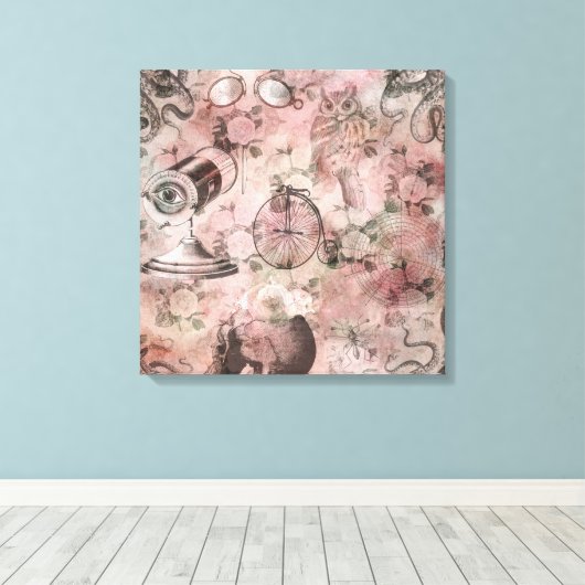 ロマンチック・スチームパンク |アンティークヴィンテージエフェメラ キャンバスプリント (インサイチュ (ウッドフロア))