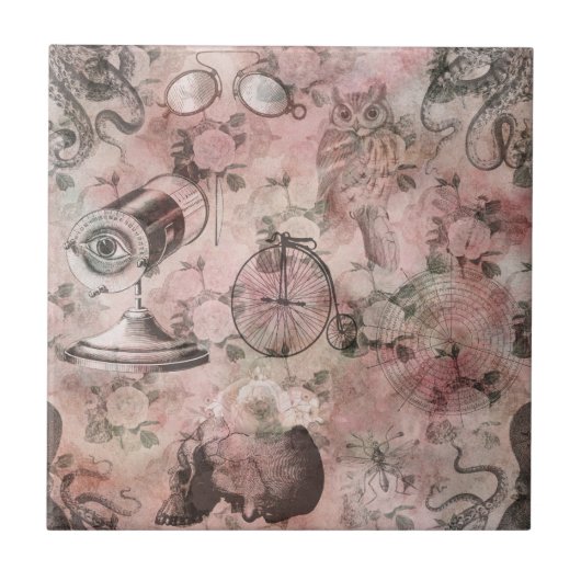 ロマンチック・スチームパンク |アンティークヴィンテージエフェメラ タイル (正面)