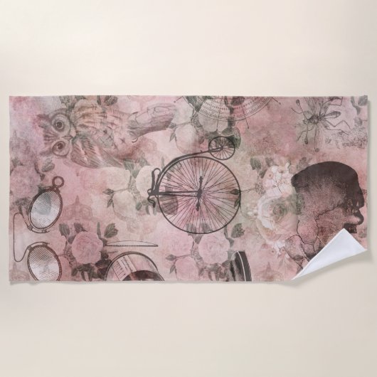 ロマンチック・スチームパンク |アンティークヴィンテージエフェメラ ビーチタオル (正面)