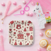 ロマンチック セレブレーション ドゥードル パターン ペーパープレート (パーティー)