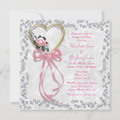 ロマンチック、ダイヤモンド及びリボンの婚約は上がりました 招待状 (裏面)