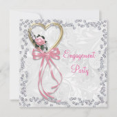 ロマンチック、ダイヤモンド及びリボンの婚約は上がりました 招待状 (正面)