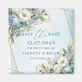 ロマンチック ダスティーブルー グリーン セーブザデート マグネット (正面)