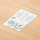 ロマンチック ダスティーブルー 水彩 フラワー ウェディング アクリル招待状 (レイダウン)