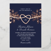 ロマンチック ネイビーブルー ゴールドの結婚式 箔招待状 (正面)