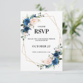 ロマンチック ネイビーブルー ブラッシュピンク フラワー ジオメトリック 出欠カード (スタンド正面)