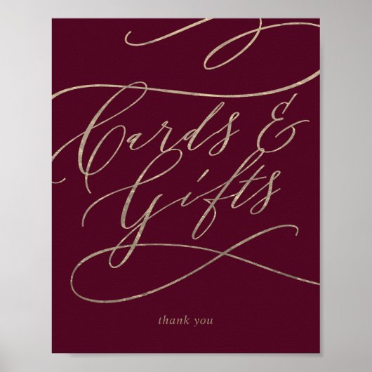 ロマンチック バーガンディー カリグラフィー カード & ギフト サイン (正面)