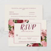 ロマンチック バーガンディー ブラッシュ ピンク フラワーの結婚式 出欠カード (正面/裏面)